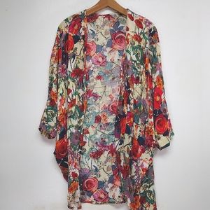 Trend Shop Light Weight Open Front Floral Kimono Dolman Sleeve